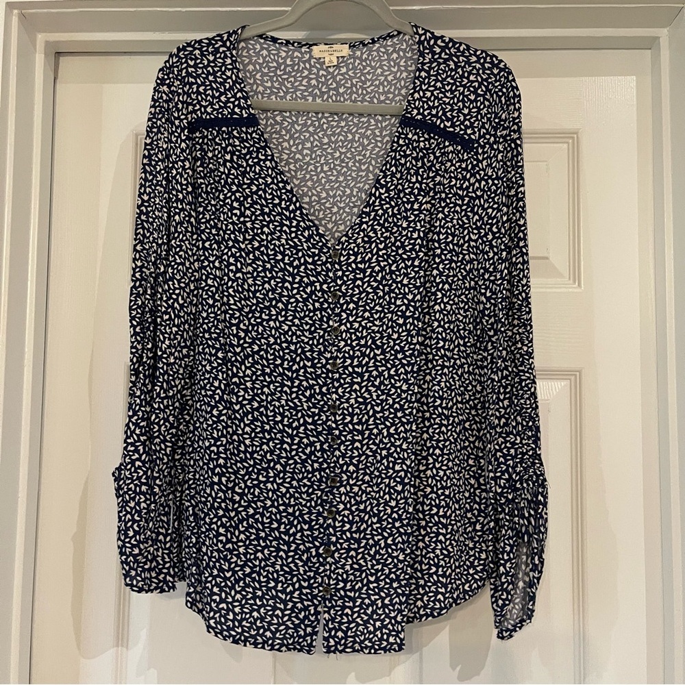 Susie Floral Ruched Sleeve Top Size Large